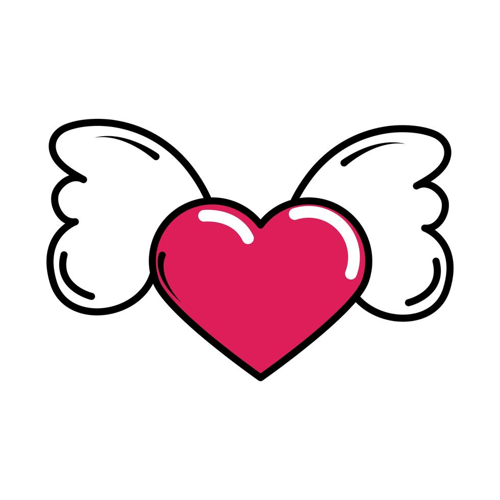 heart winged decoration pop art comic style flat icon vector