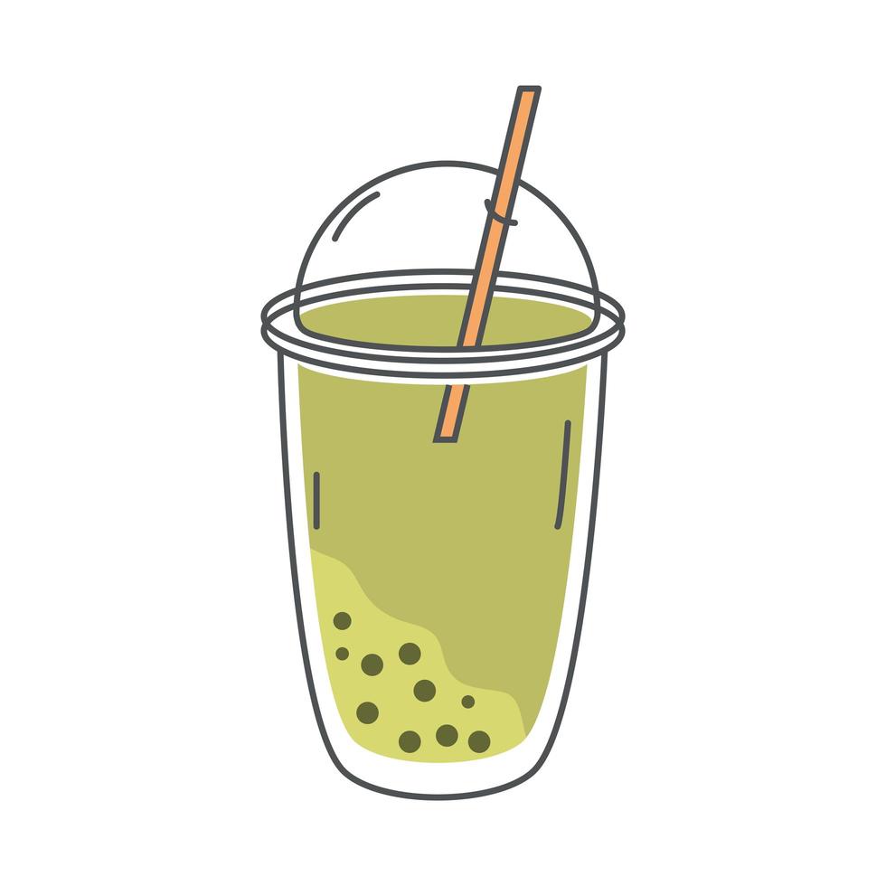 tea cold fresh beverage takeaway cup with straw line and fill vector