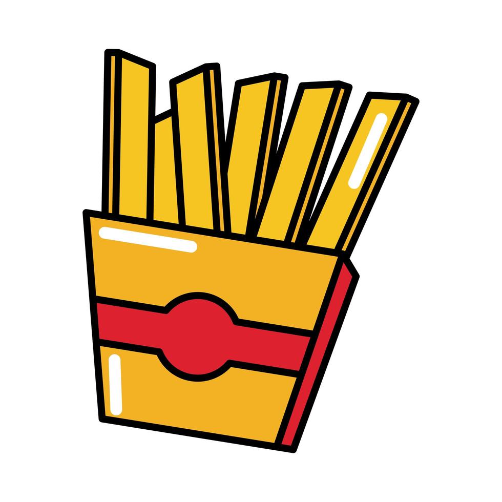 papas fritas, comida rápida, arte pop, cómic, estilo, plano, icono vector