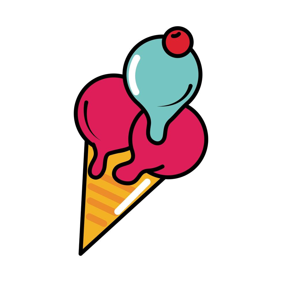 cono de helado con fruta icono plano de estilo cómic pop art vector