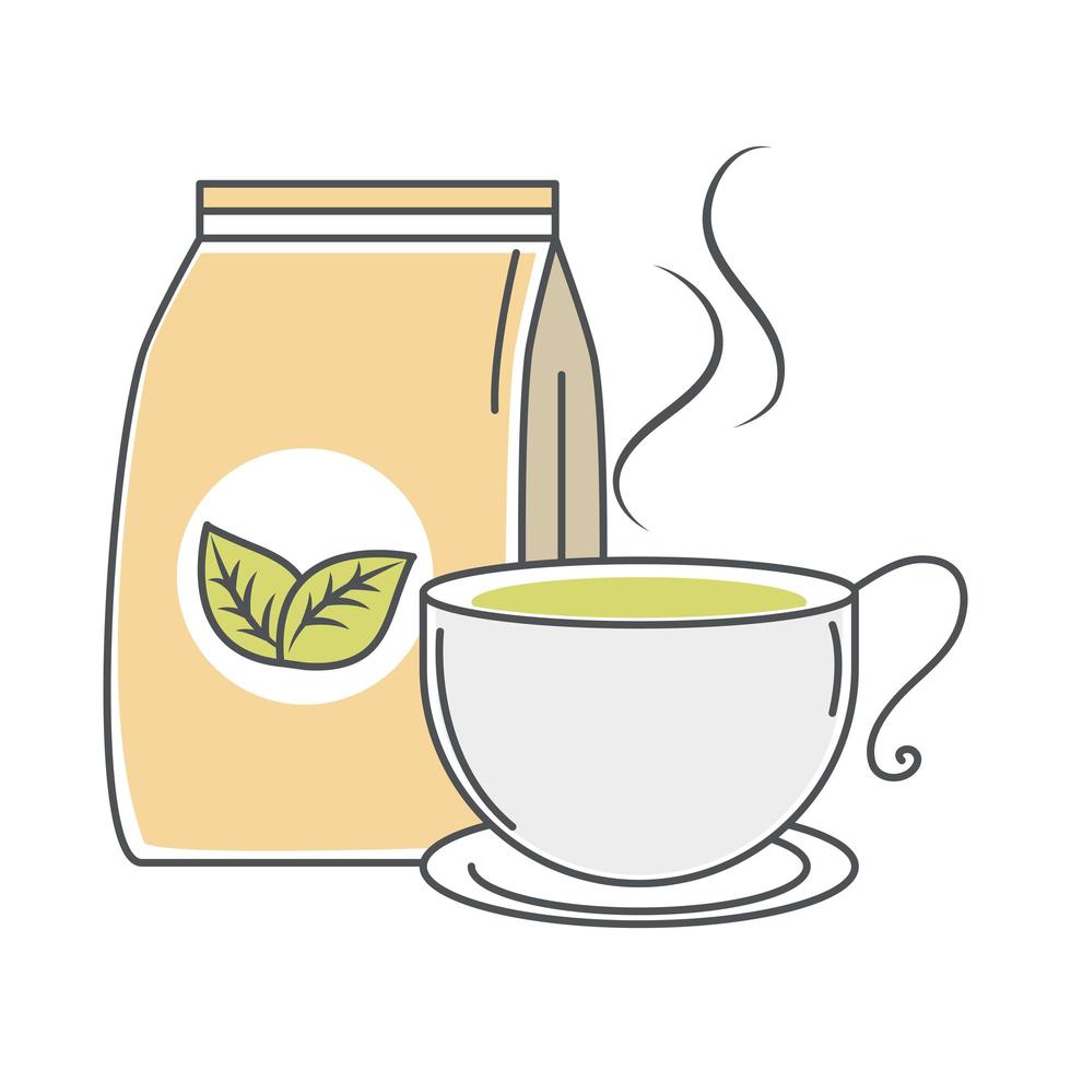 taza de té con paquete de línea de productos y relleno vector