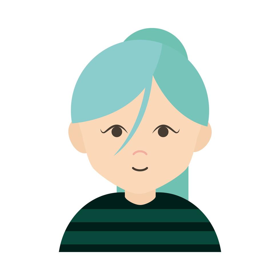 mujer con cabello verde personaje de dibujos animados retrato femenino icono plano vector