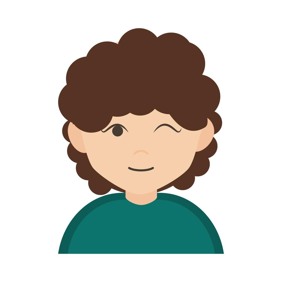 young woman wink gesture and curly hair cartoon flat icon vector