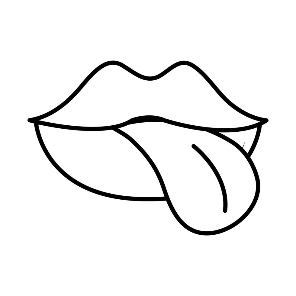 boca femenina lengua fuera icono de línea de estilo cómico de arte pop vector