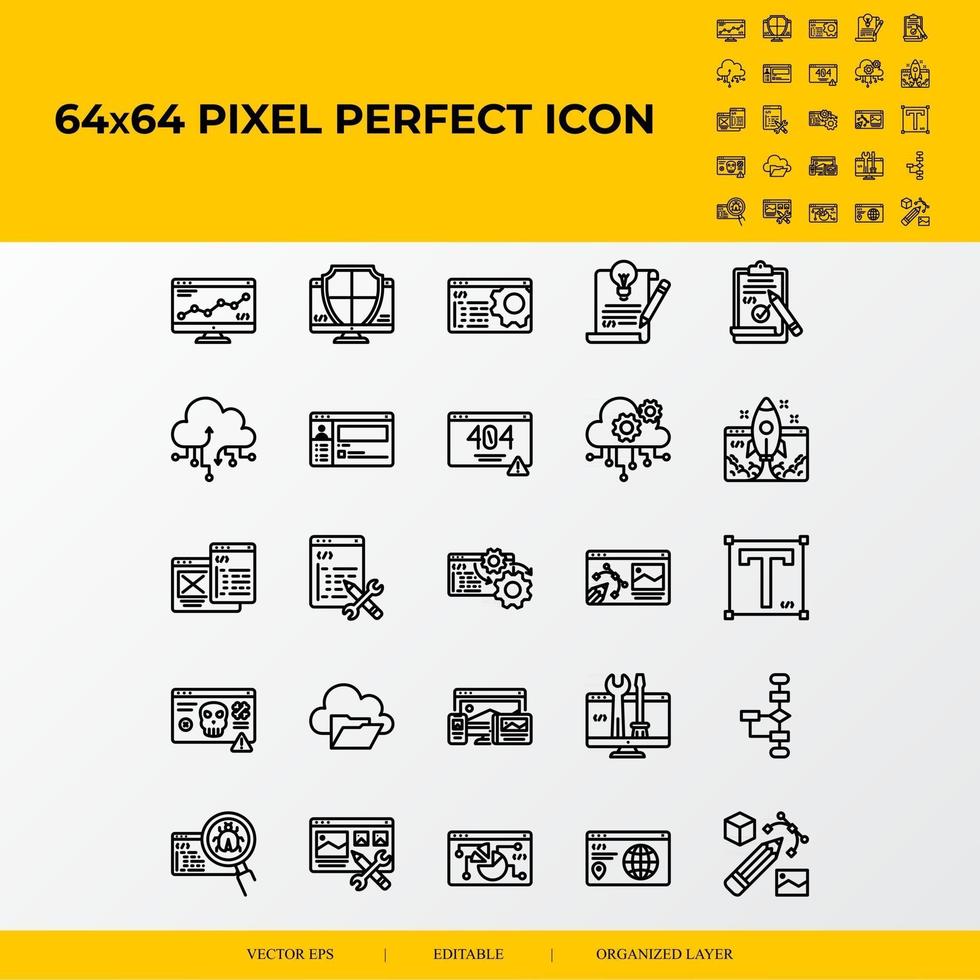 Set of Web Design Development Related Vector Line 64x64 pixel perfect icons