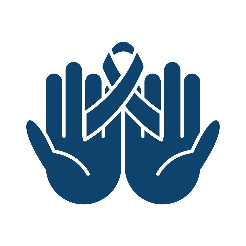 manos sosteniendo cinta conciencia apoyo salud silueta icono vector