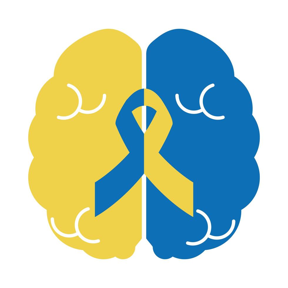 world down syndrome day human brain with ribbon support flat style vector