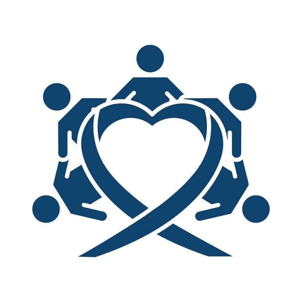 childrens holding hands around heart silhouette icon vector