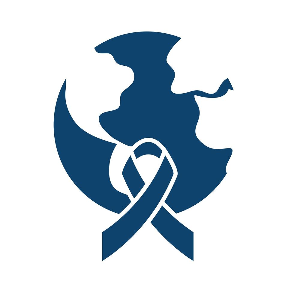 planet covered awareness ribbon silhouette icon vector