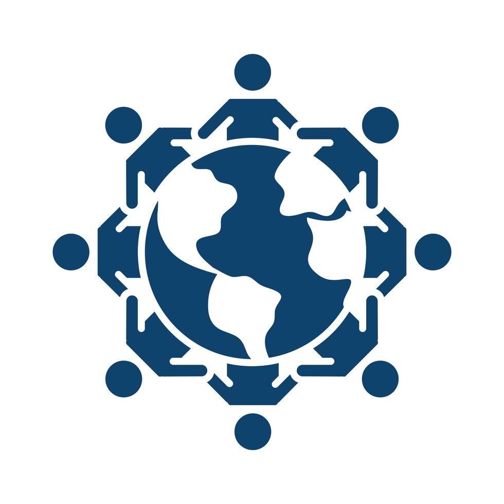 kids holding hands around world silhouette icon vector