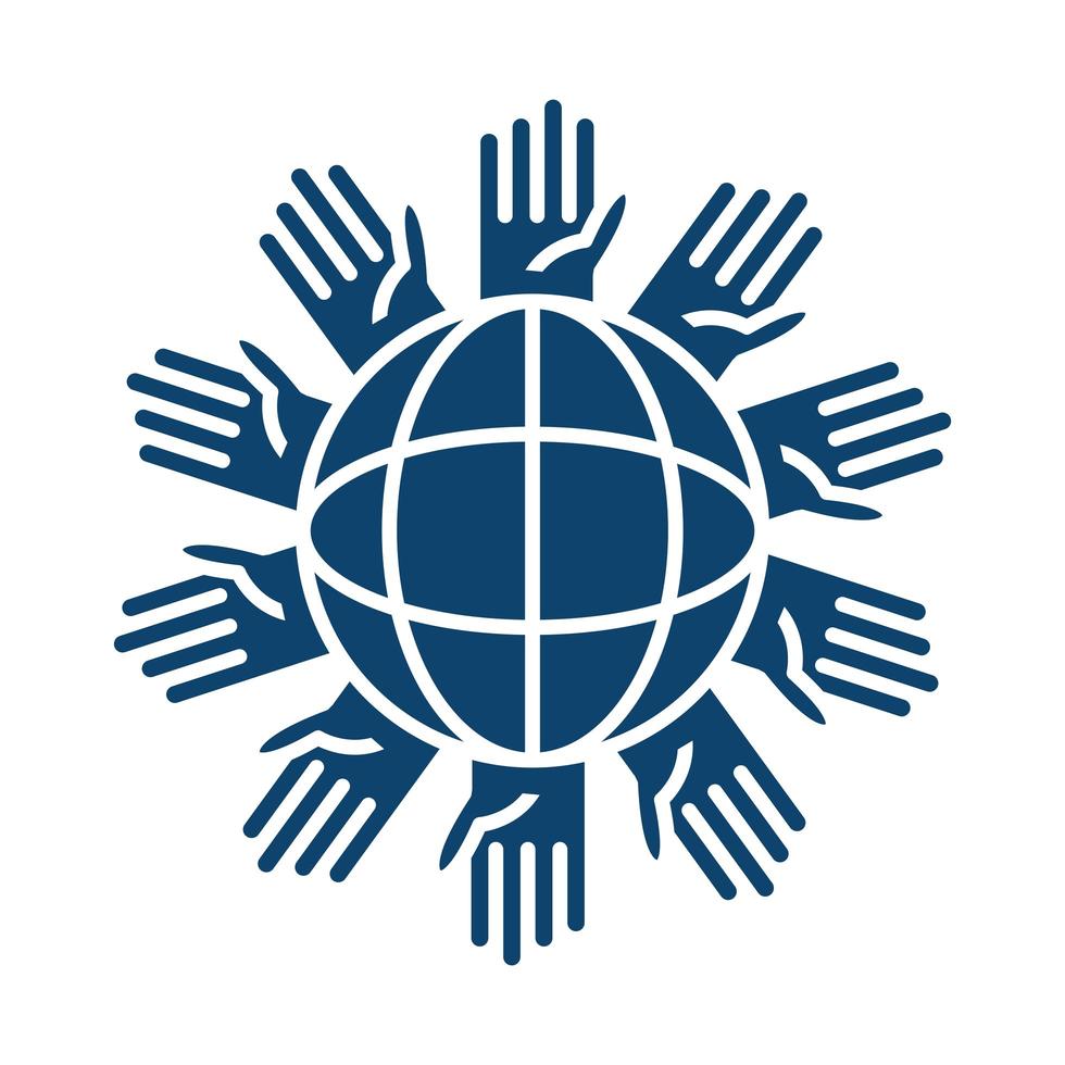 hands around planet help silhouette icon vector