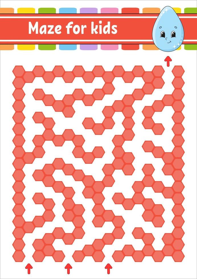 Rectangular color maze. Game for kids. Cute drop. Funny labyrinth. Education developing worksheet. Activity page. Puzzle for children. Cartoon character. Logical conundrum. Vector illustration.