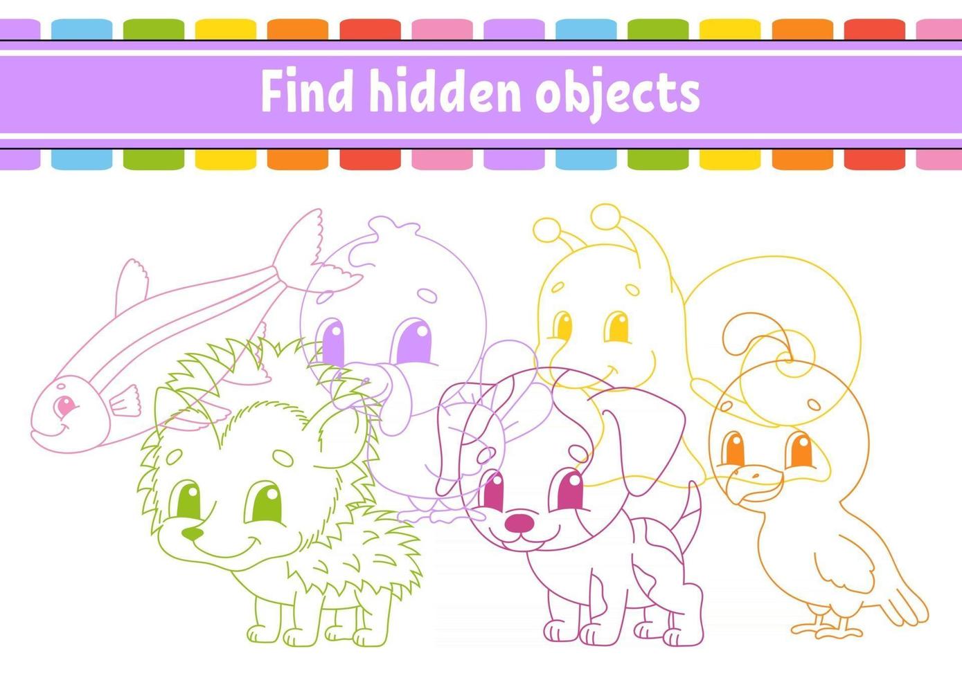 Find hidden object. Education developing worksheet. Activity page with pictures. Color contour. Logical thinking training. Isolated vector illustration. Funny character. Cartoon style.