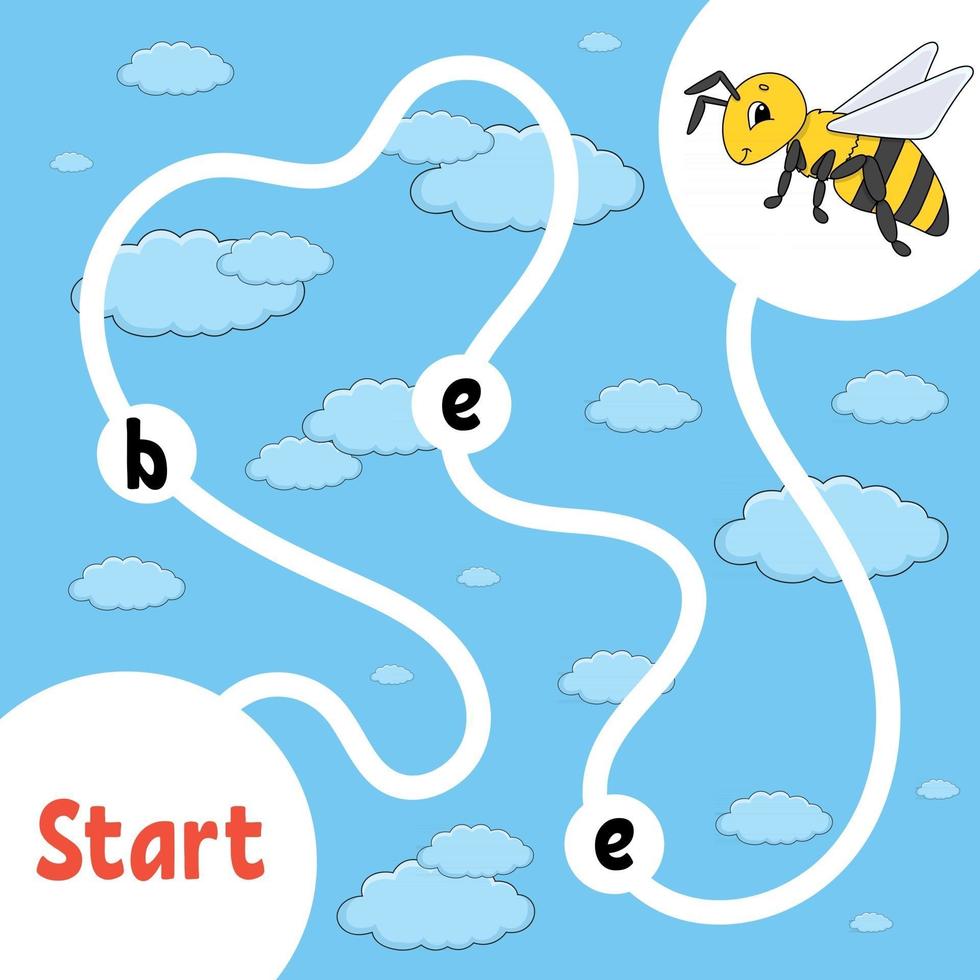 juego de rompecabezas de lógica. aprender palabras para niños. abeja rayada encuentra el nombre oculto. hoja de trabajo de desarrollo educativo. página de actividades para estudiar inglés. ilustración vectorial aislada. estilo de dibujos animados. vector