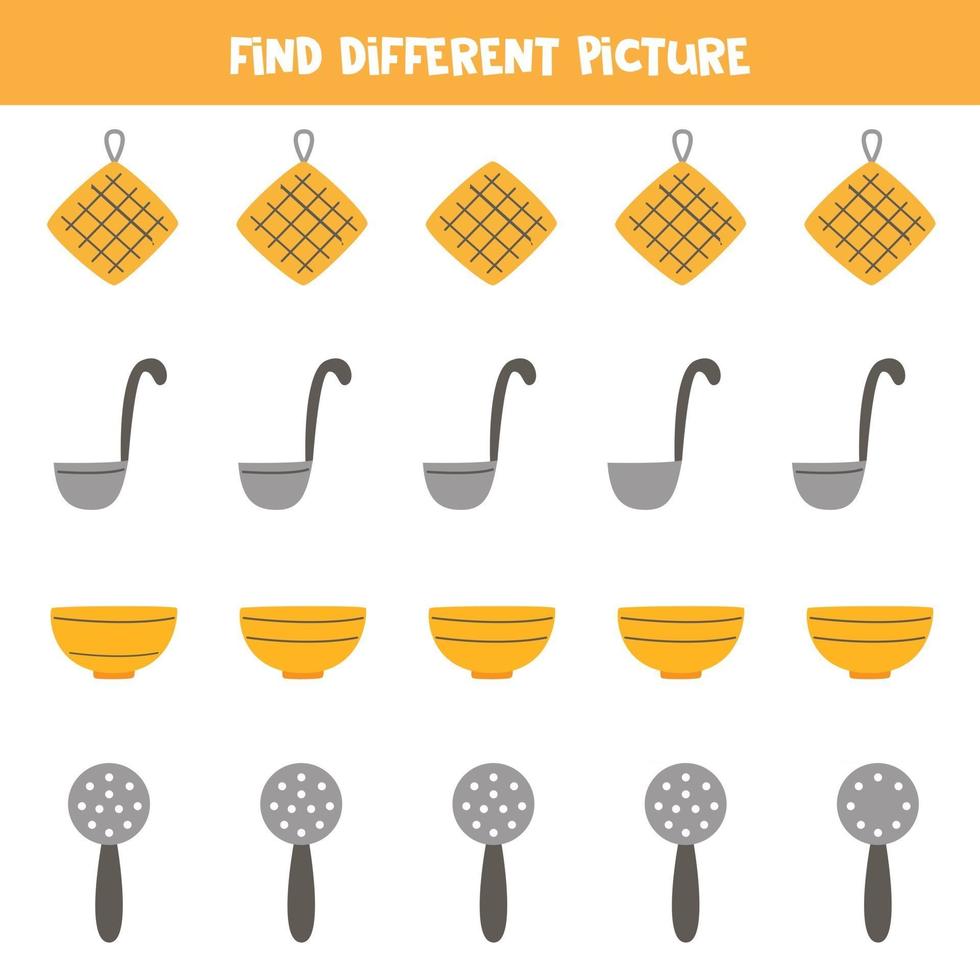Find kitchen tool which is different from others Worksheet for kid vector