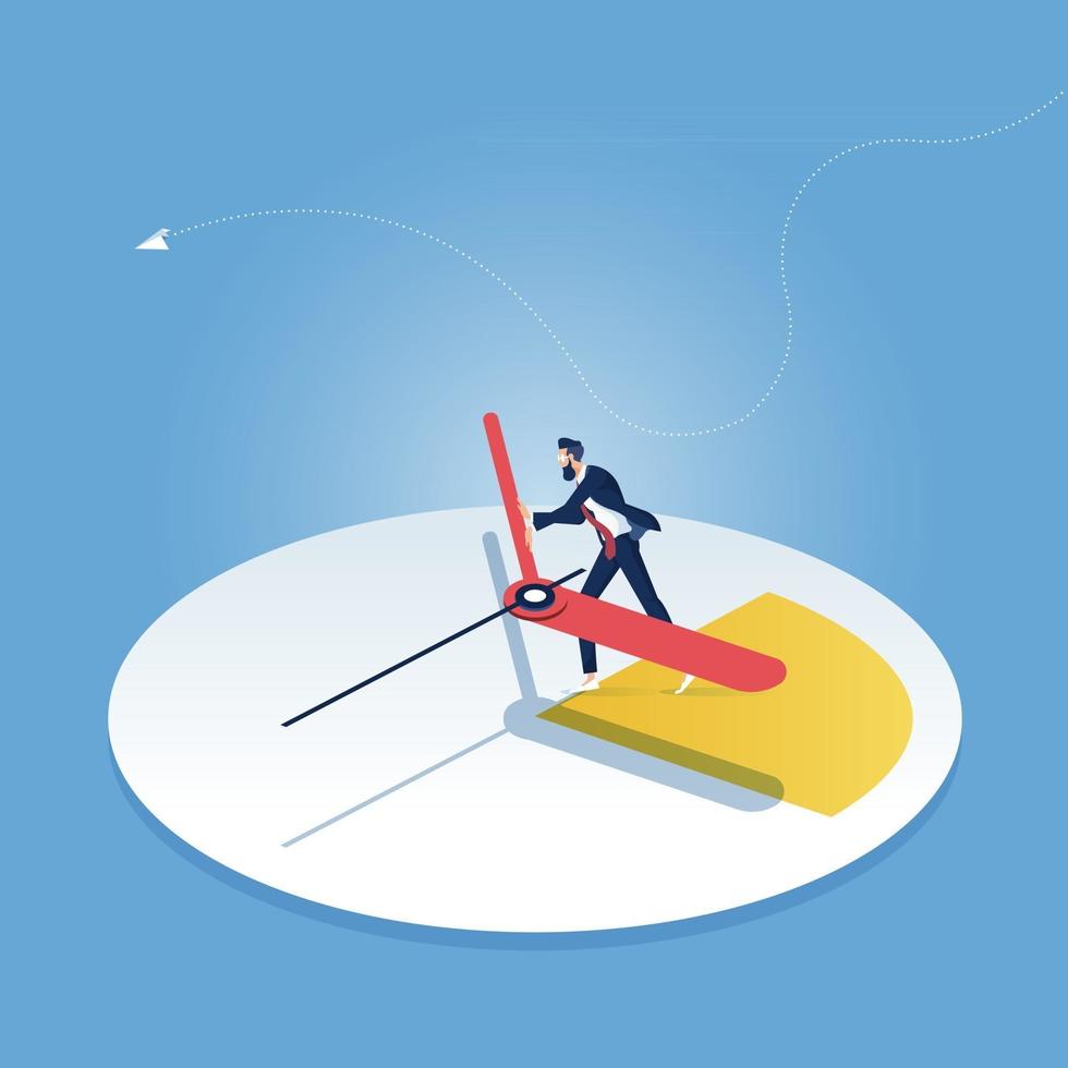 Deadline and time management concept Businessman trying to stop the time vector