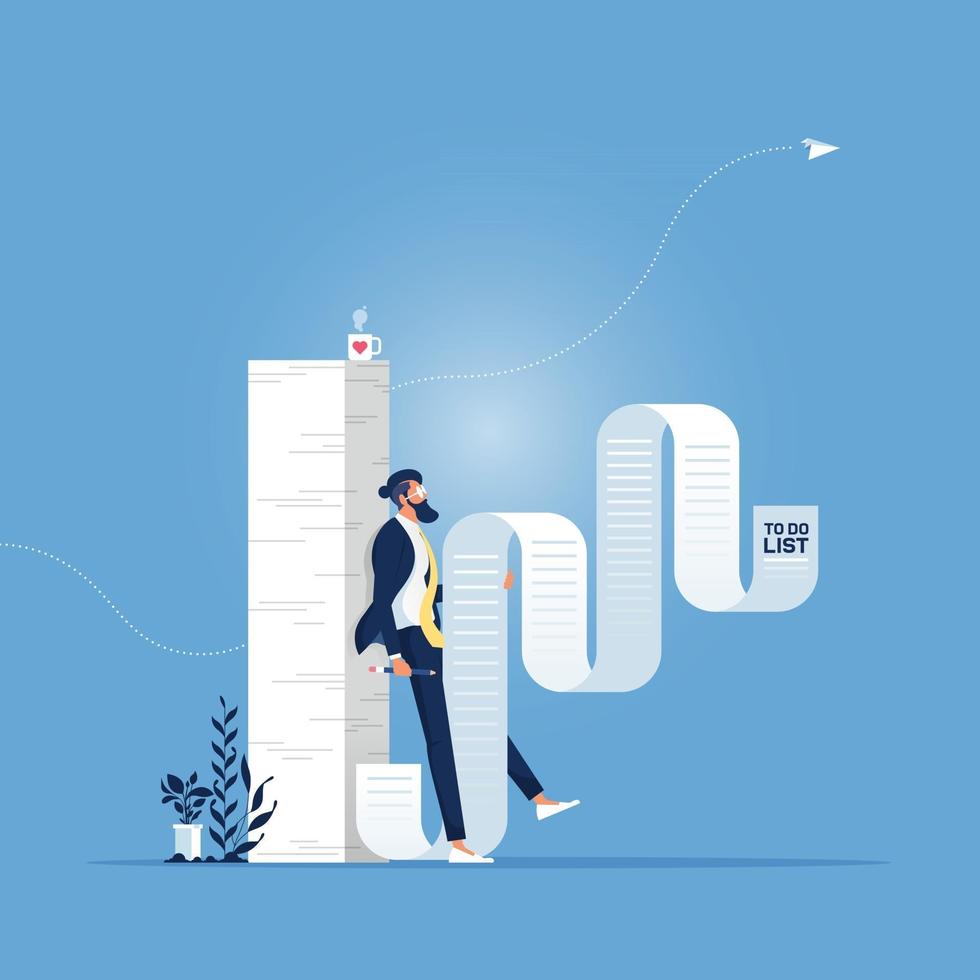 To do list concept Businessman holding long to do list vector