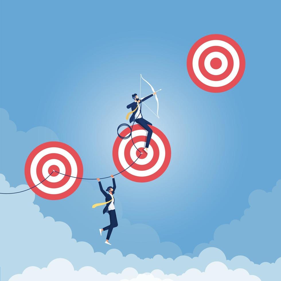 Reaching Higher Targets Concept Businessman aiming for top goal vector