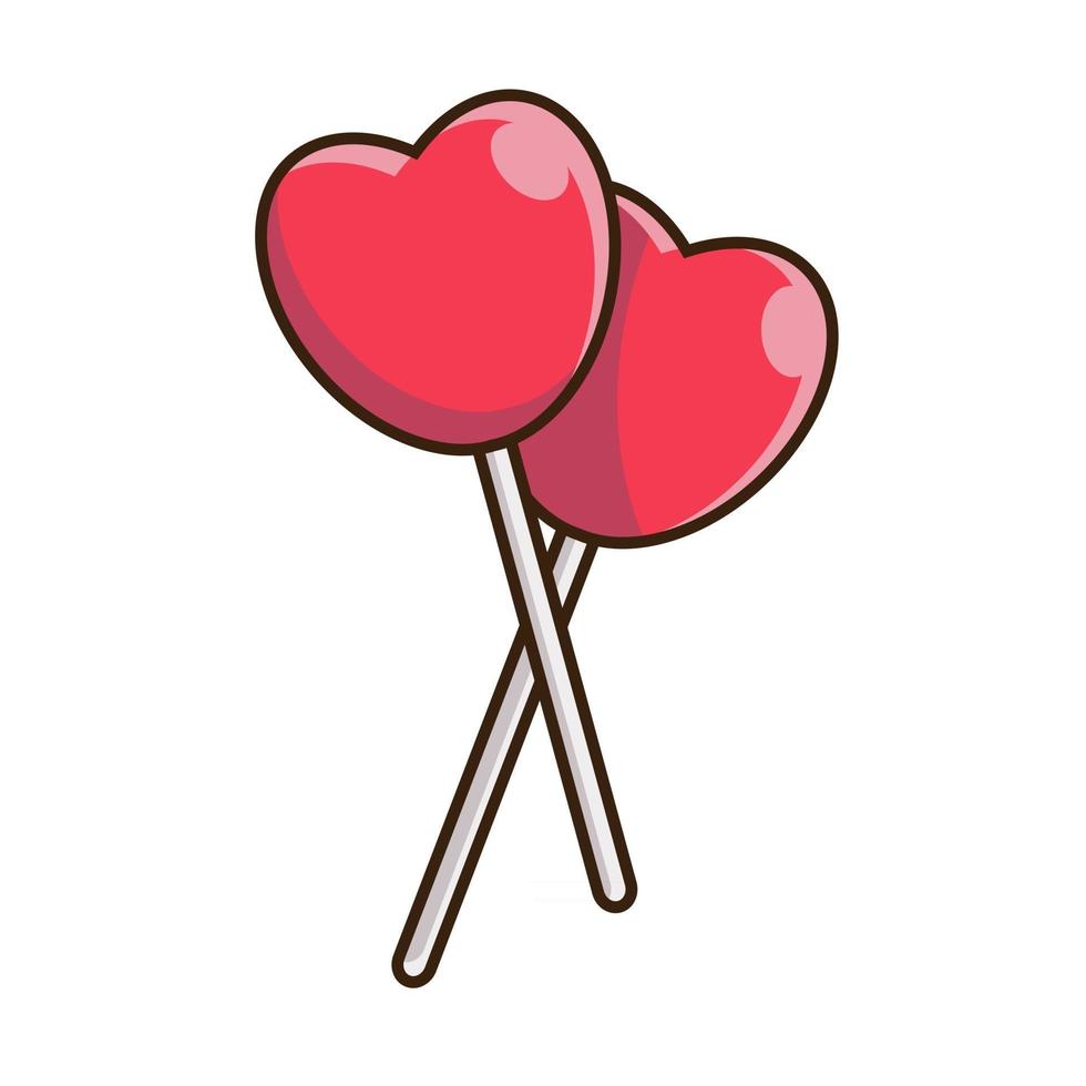 a pair of red heart shaped lollipops illustration vector