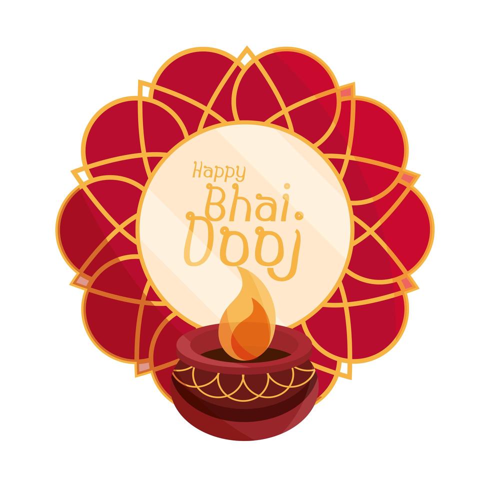 happy bhai dooj mandala and diya lamp decoration vector