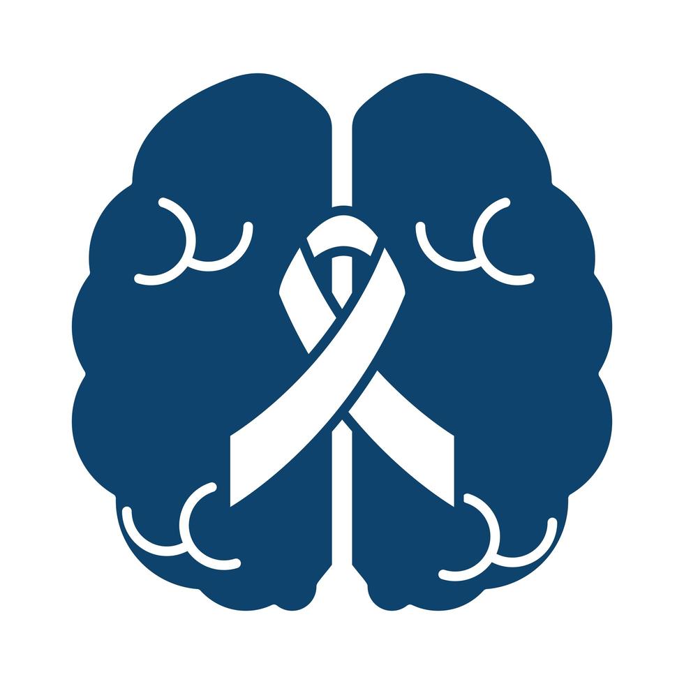 human brain medical ribbon support silhouette icon vector