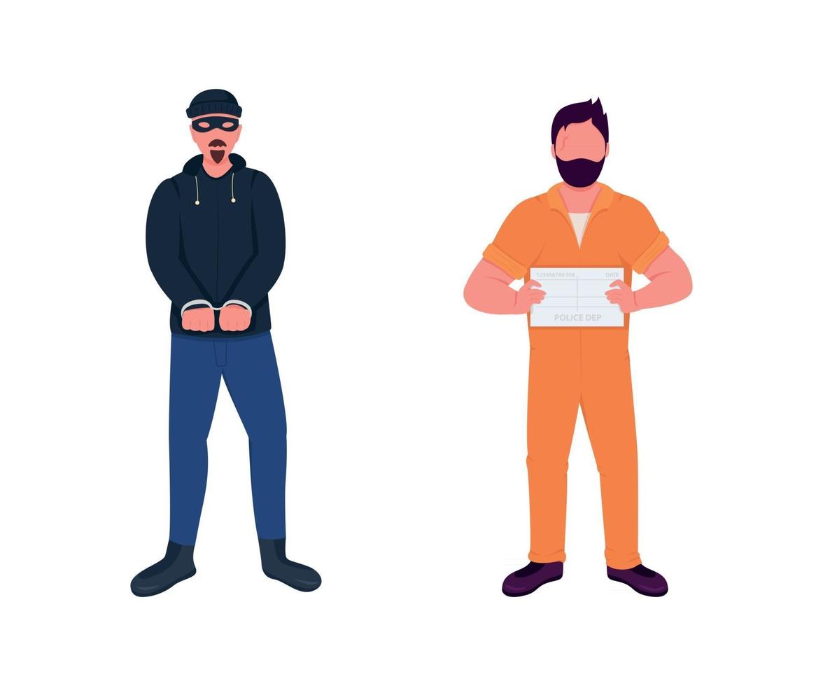 Arrested criminal flat color vector faceless character set