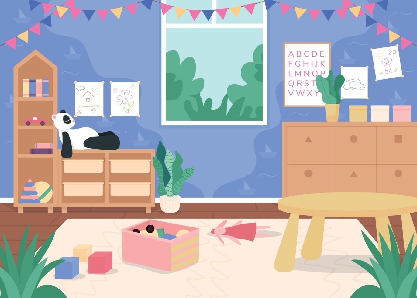 Sala de juegos de jardín de infantes para niños ilustración de vector de color plano