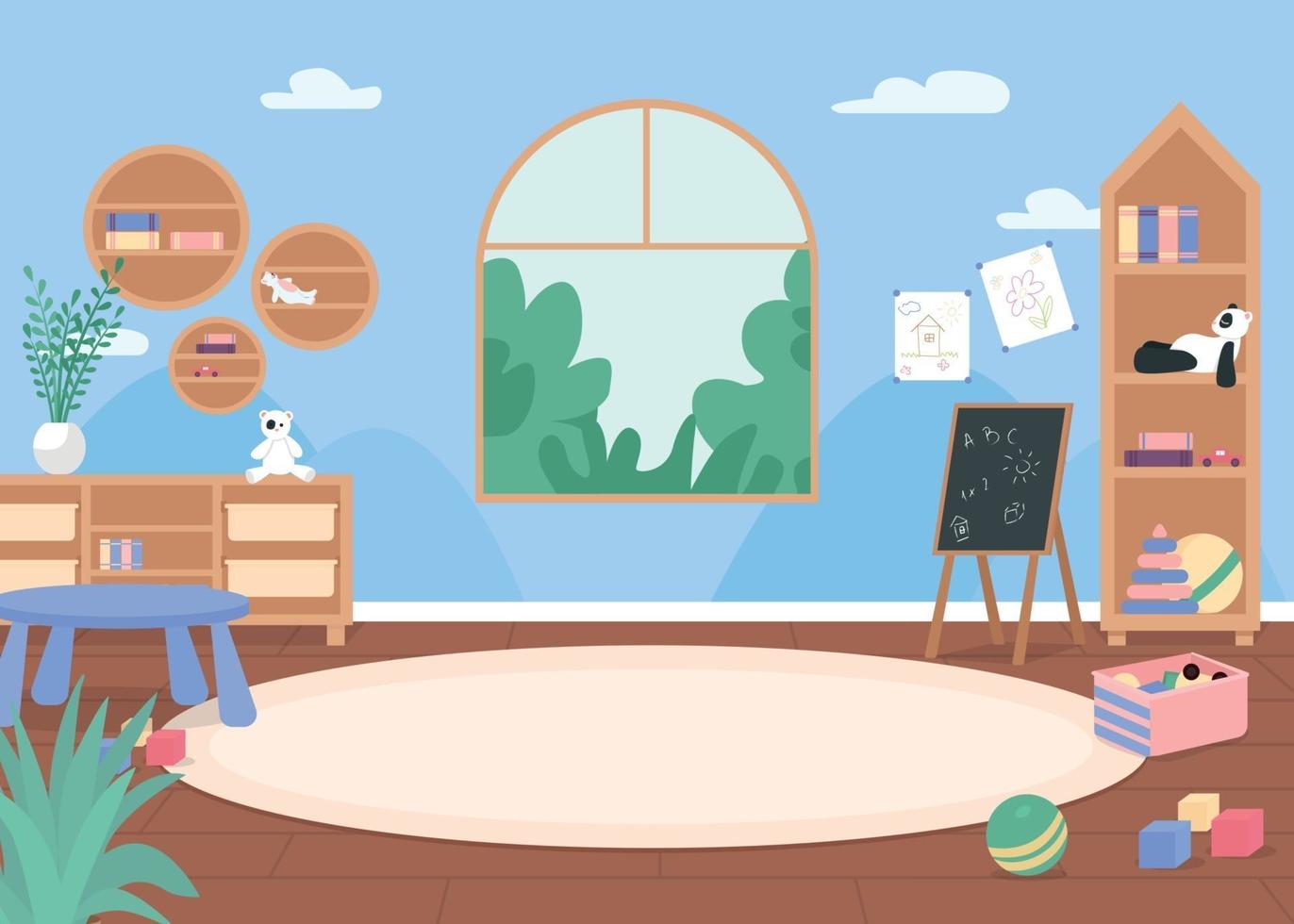 Kindergarten classroom flat color vector illustration