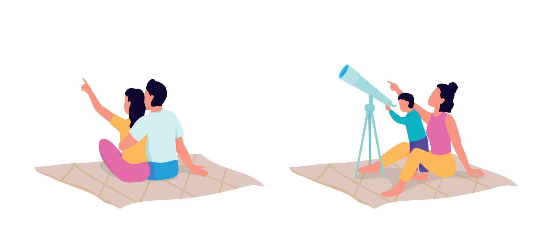 Exploring with telescope flat color vector faceless character set