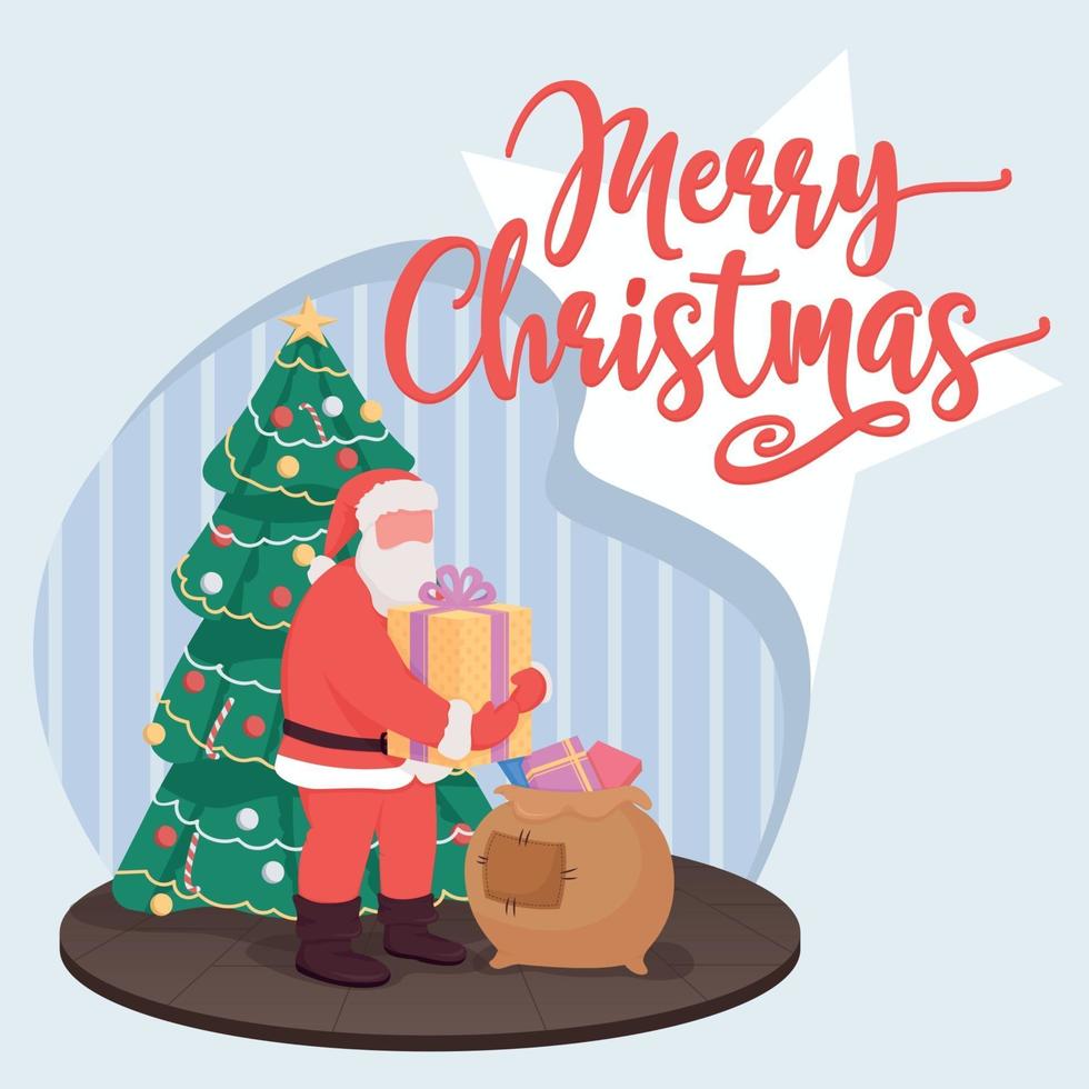 Santa Claus bringing presents postcard mockup vector