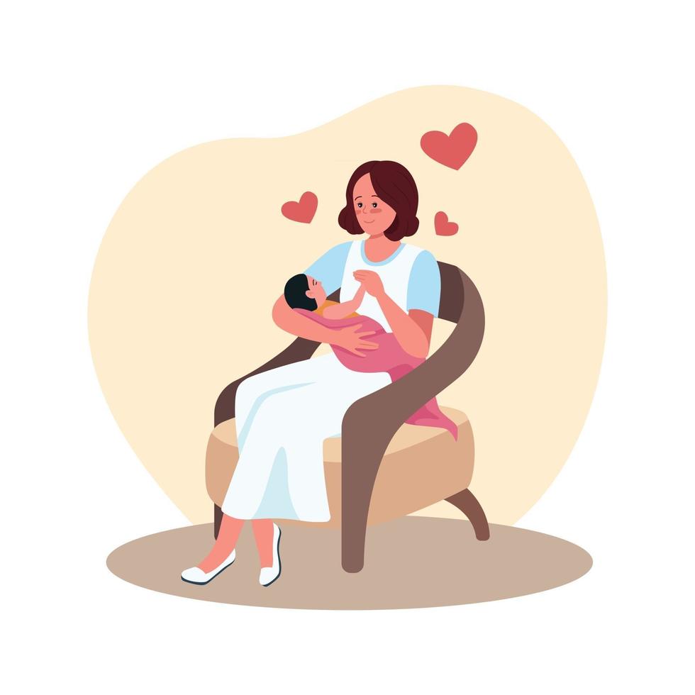 Mother and newborn in chair 2D vector isolated illustration