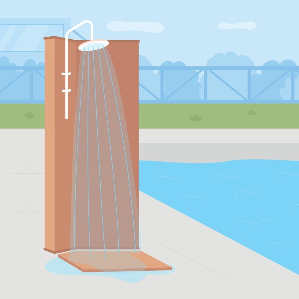 Ilustración de vector de color plano de ducha de patio trasero junto a la piscina