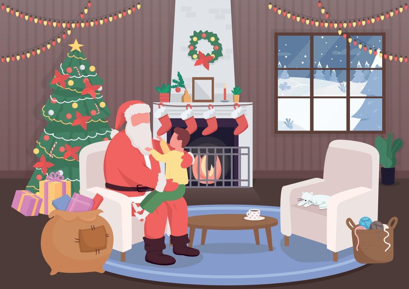 santa claus, saludar, niño, plano, color, vector, ilustración vector