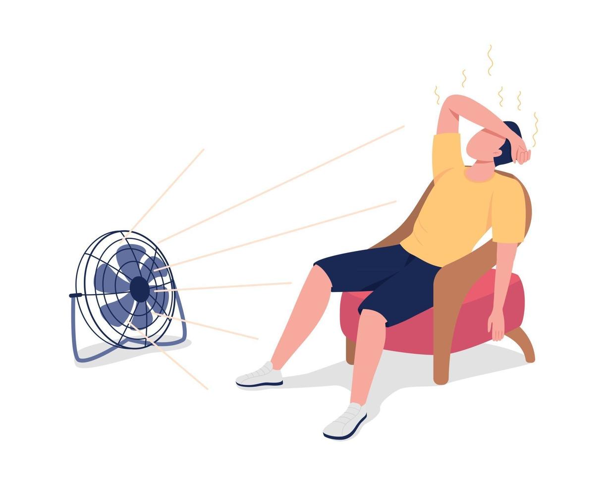 Reducing body heat with fan semi flat color vector character