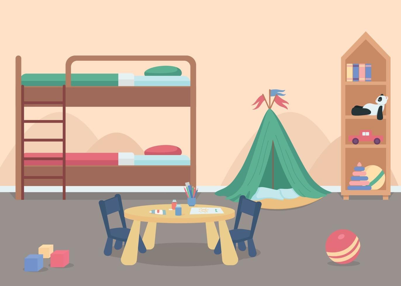 Child bedroom for male toddler flat color vector illustration