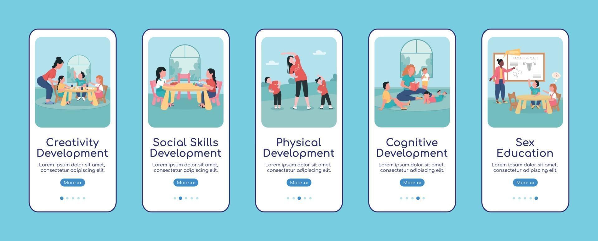 Children development onboarding mobile app screen flat vector template