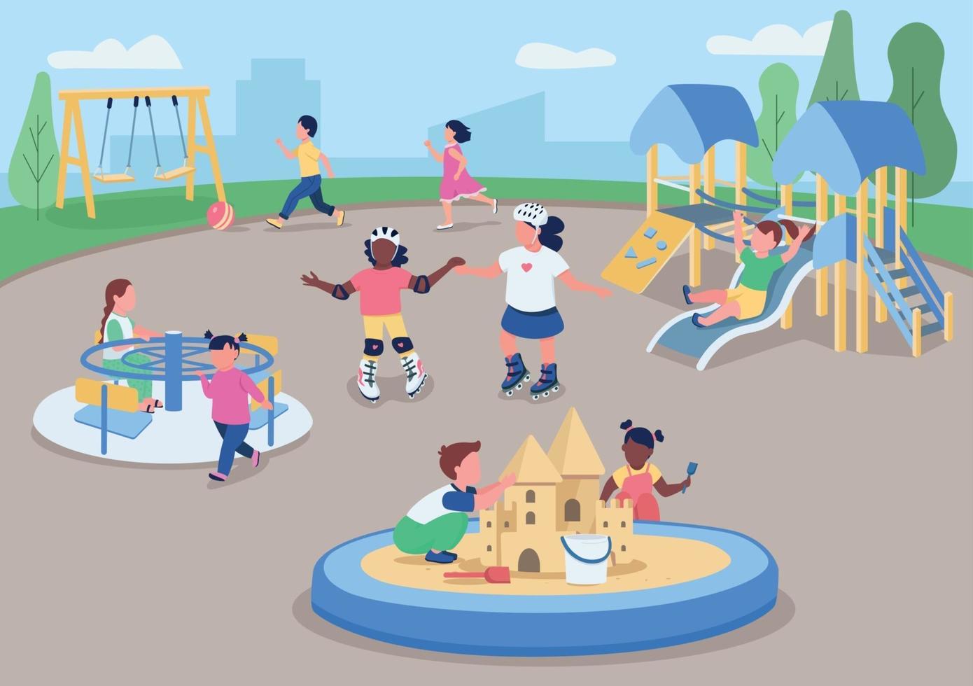 Outdoor playground flat color vector illustration