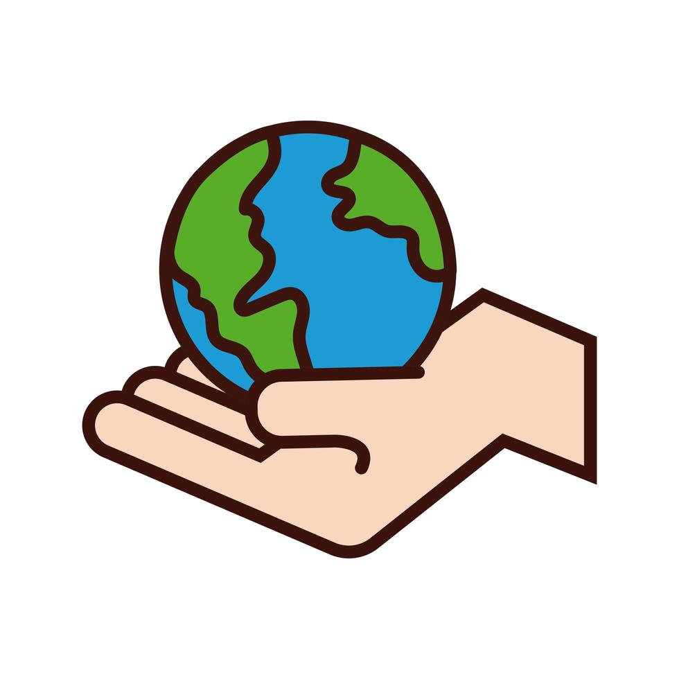 hand lifting world planet earth line and fill style vector