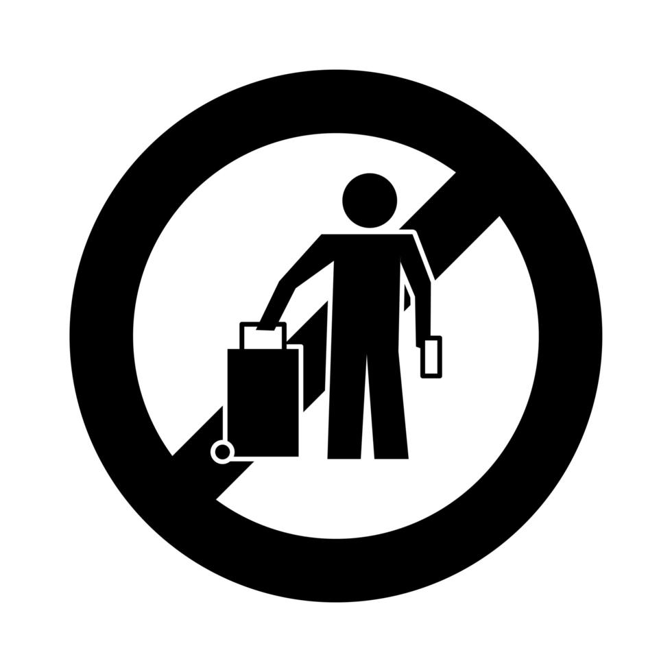 humano con estilo de silueta de señal prohibida de viaje vector