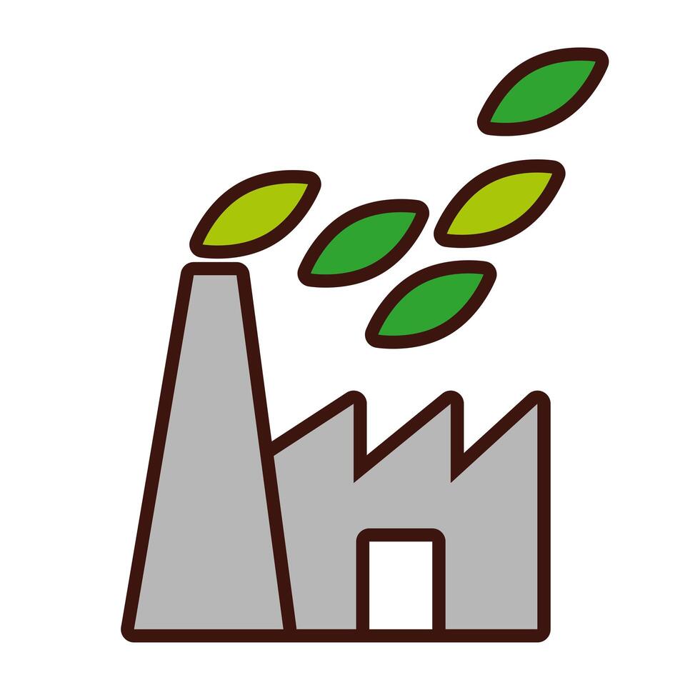factory plant building line and fill stile icon vector
