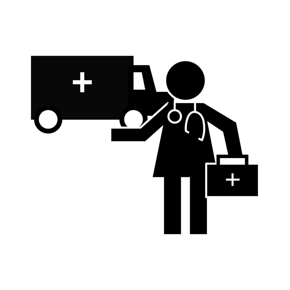 doctor with ambulance health pictogram silhouette style vector