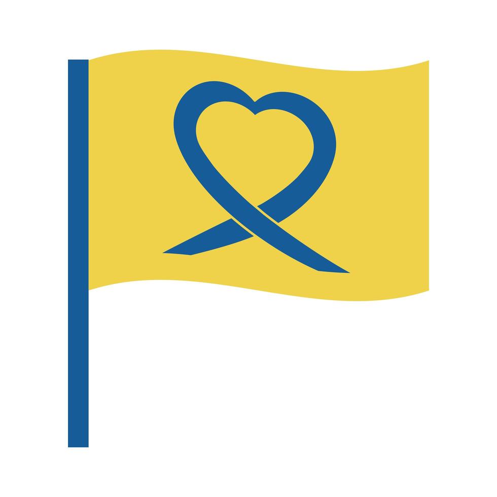 world down syndrome day flag with ribbon heart symbol flat style vector