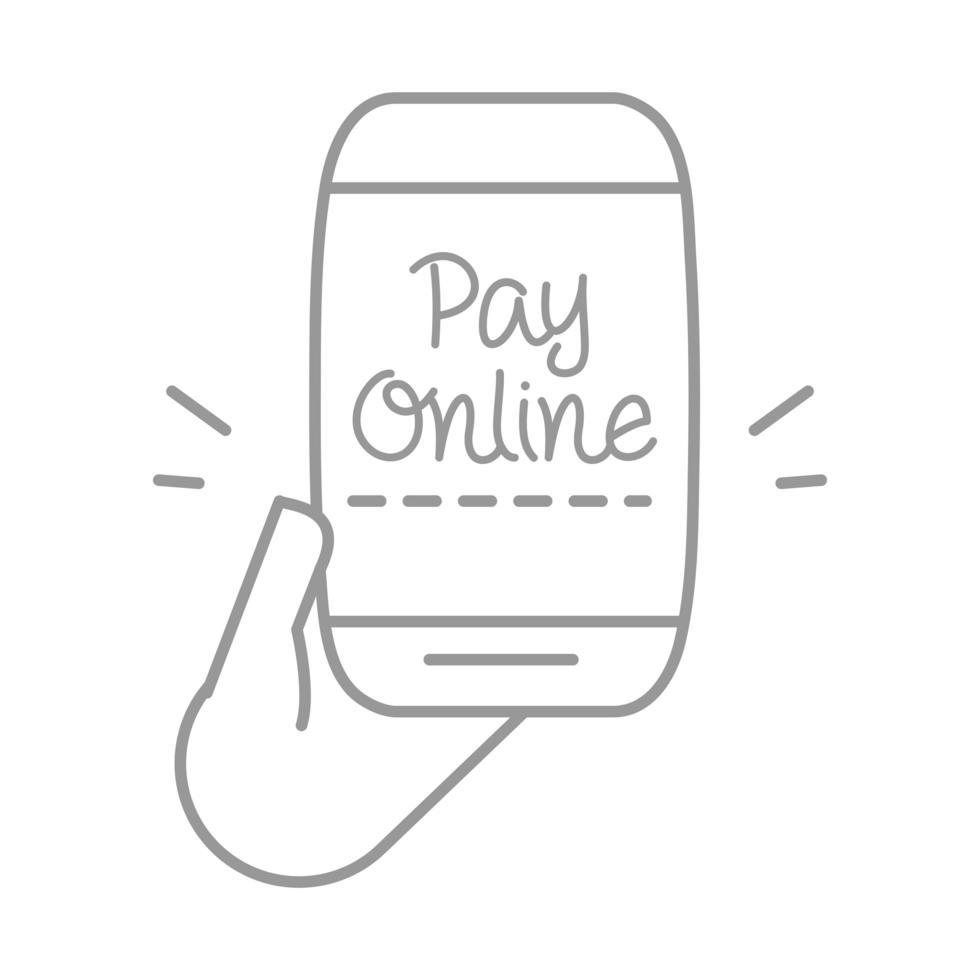 new normal hand with smartphone pay online after coronavirus hand made line style vector