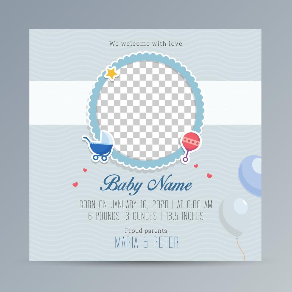 tarjeta de felicitación del anuncio del bebé recién nacido del nacimiento vector