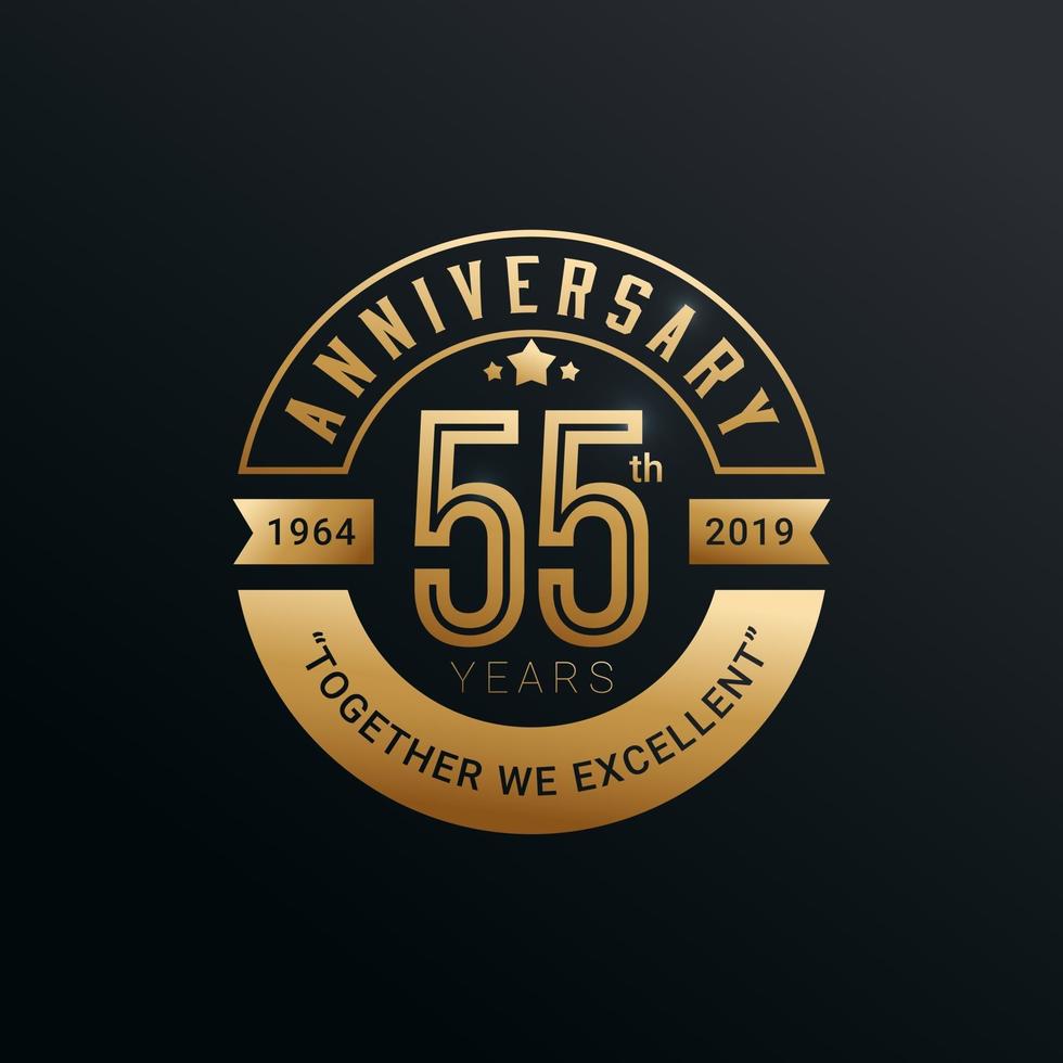 anAnniversary golden badge 55 years with gold style vector design