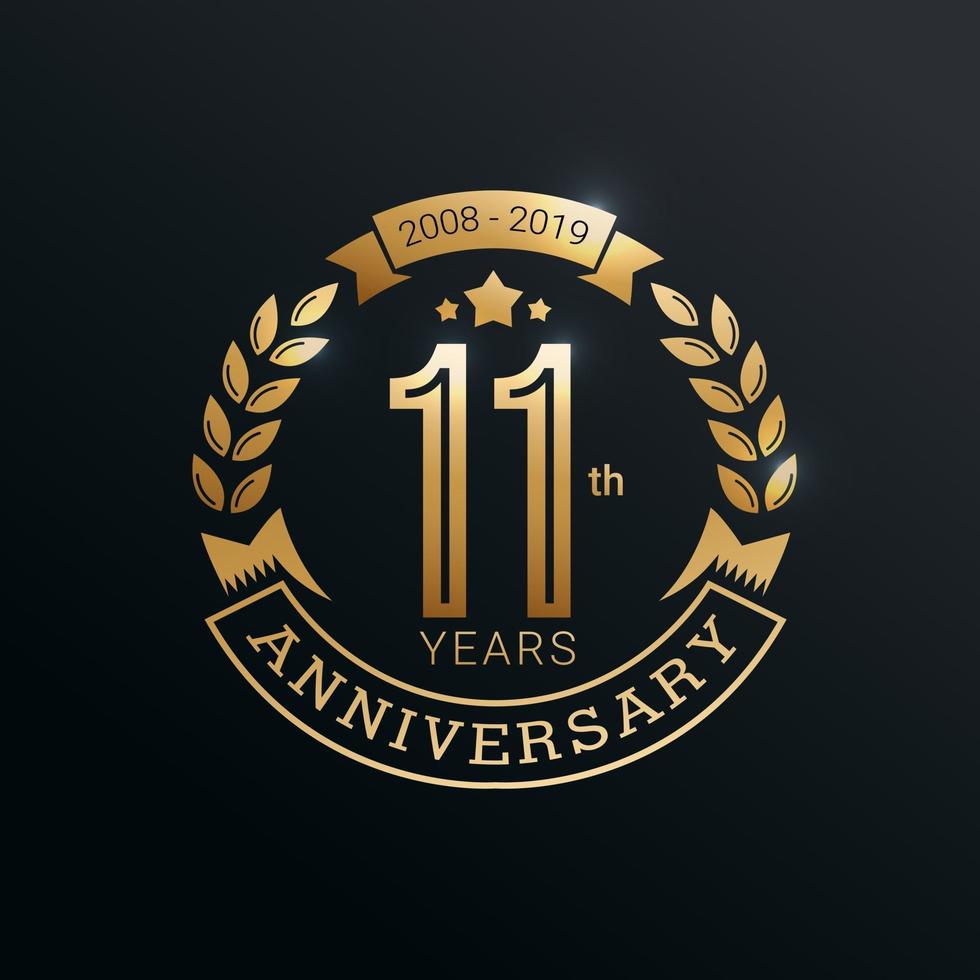 Insignia dorada de aniversario 11 años con diseño vectorial de estilo dorado vector