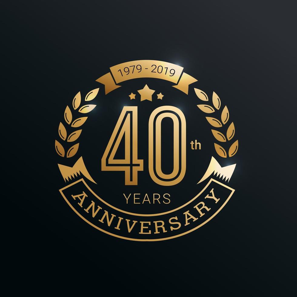 Insignia dorada de aniversario 40 años con diseño vectorial de estilo dorado vector