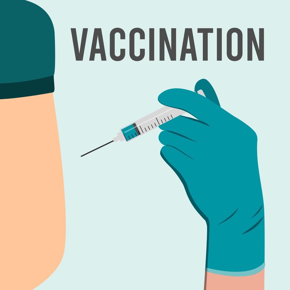 The doctor gives an injection in the shoulder arm muscle Coronavirus vaccination doctor injecting a patient Doctor hand wearing a glove making an injection vector