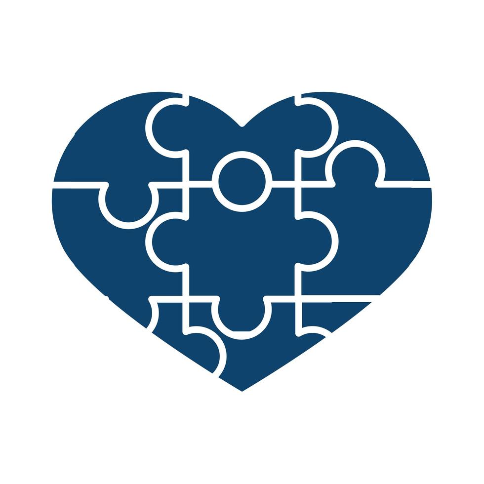 puzzles shaped heart help support silhouette icon vector