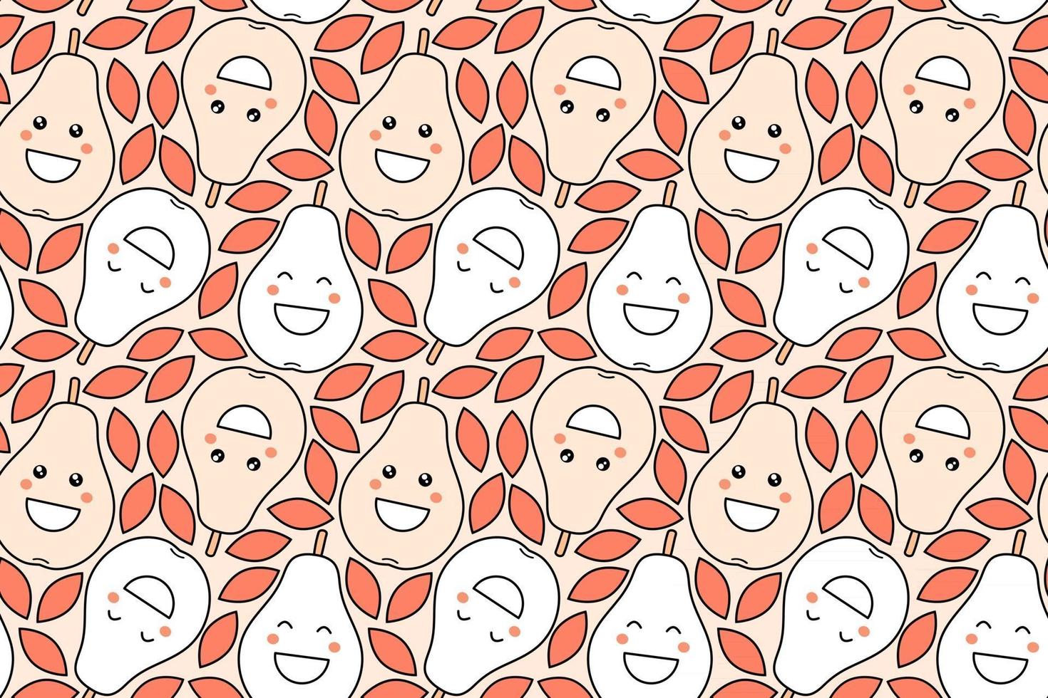 Happy kawaii fruits prints for kids Cute seamless pattern with smiley pears in cartoon style vector